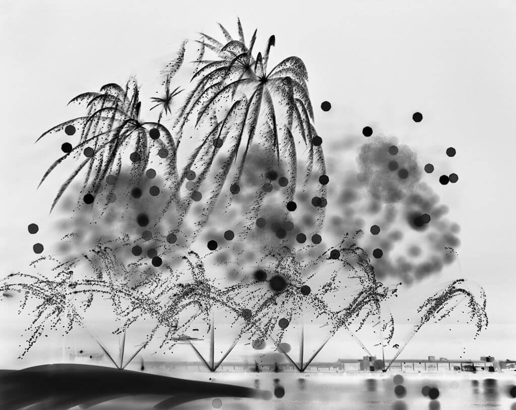 Abstract black and white artwork with dynamic shapes and dots, available at Chelsea Art Group - New York City top trusted art advisers in conceptual art.