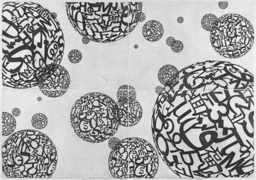 Abstract black and white spheres with intricate patterns, available at Chelsea Art Group - New York City top trusted art advisers in conceptual, drawing, painting, photography and sculpture.