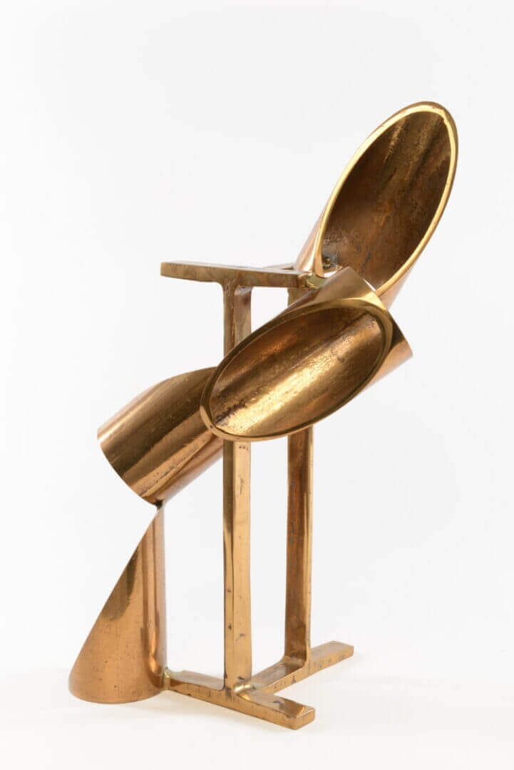 Polished bronze maquette sculpture by Alexander Liberman, available at Chelsea Art Group - New York City top trusted art advisers in conceptual art.