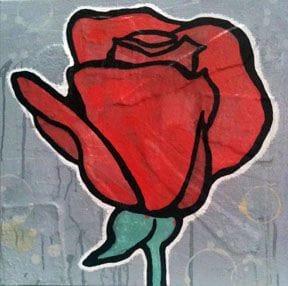 Stylized red rose painting on gray background, available at Chelsea Art Group - New York City top trusted art advisers in conceptual, drawing, painting, photography and sculpture.