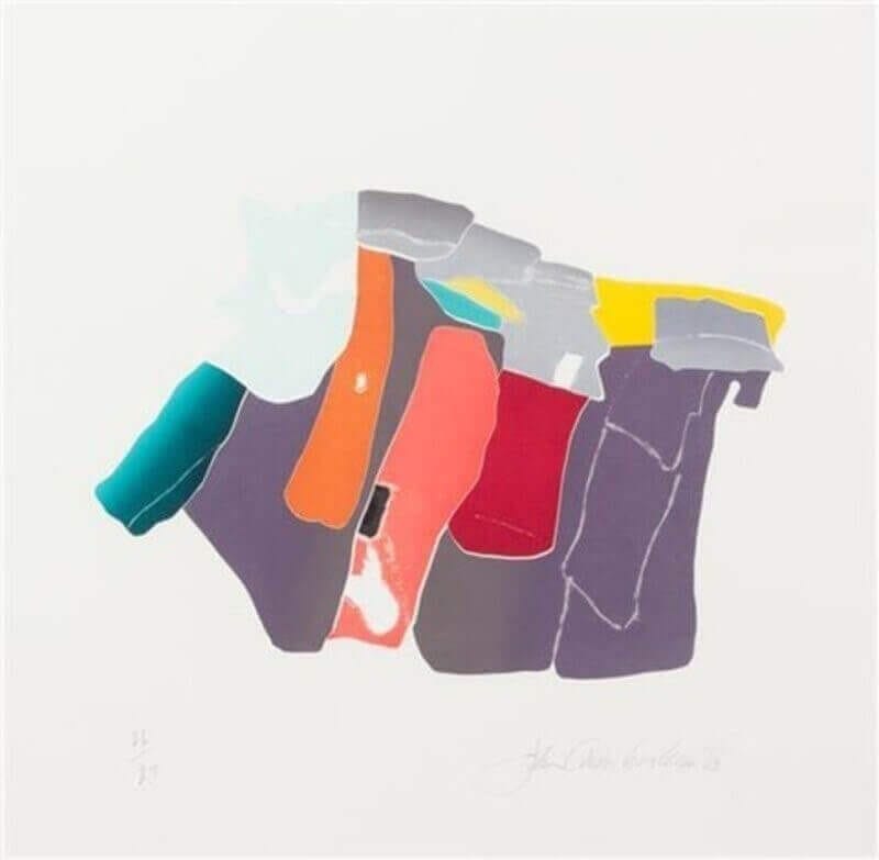 Abstract artwork "Chickmeat, 1979" featuring colorful geometric shapes, available at Chelsea Art Group - New York City top trusted art advisers.