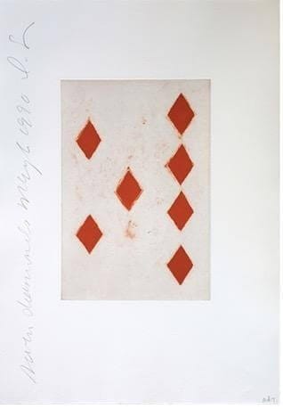 Seven red diamonds on a textured background, only available at Chelsea Art Group - New York City top trusted art advisers in conceptual, drawing, painting, photography and sculpture.