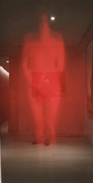 Red abstract figure artwork, Michael David Jackie, exclusive at Chelsea Art Group - New York City top trusted art advisers in conceptual art.