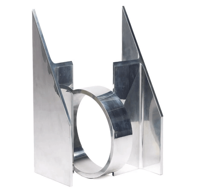Polished aluminum sculpture by Alexander Liberman, available at Chelsea Art Group - New York City top trusted art advisers in conceptual and sculpture.