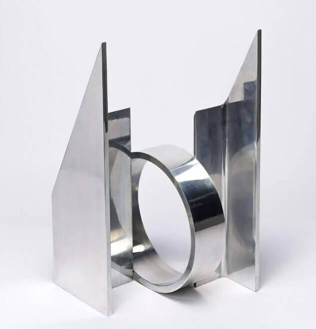 Polished aluminum sculpture by Alexander Liberman, available at Chelsea Art Group - New York City top trusted art advisers in conceptual art.