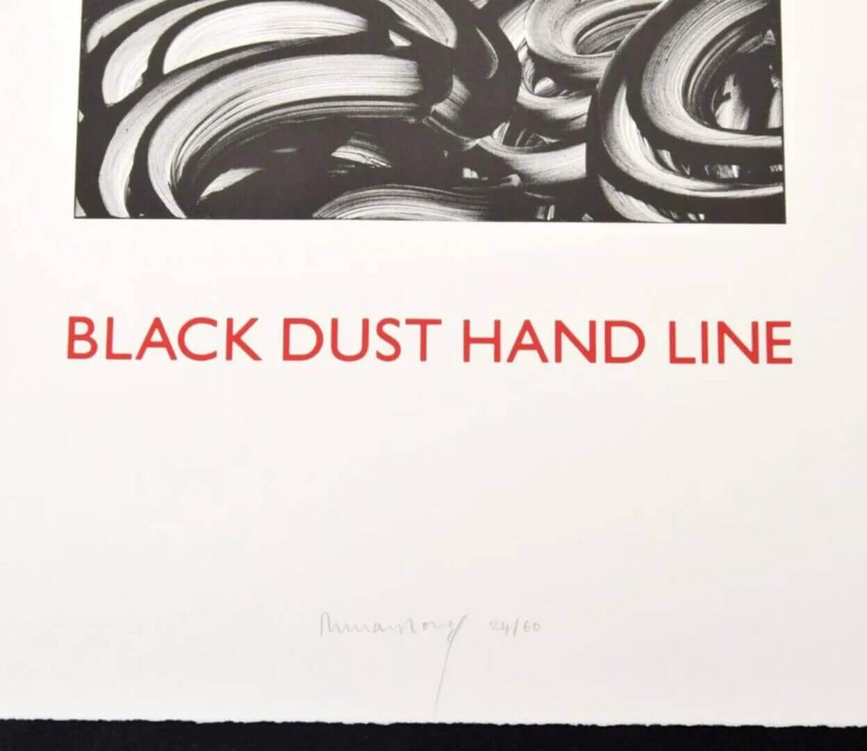 Abstract black and white artwork titled "Black Dust Hand Line," available at Chelsea Art Group - New York City top trusted art advisers in conceptual art.