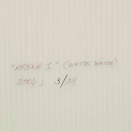 "Artwork titled 'Arena I (White White)' with handwritten details, available at Chelsea Art Group - New York City top trusted art advisers in conceptual, drawing, painting, photography and sculpture."