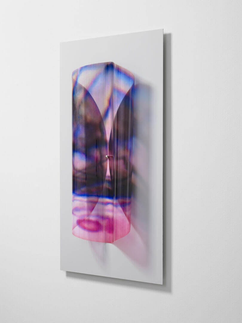 Vibrant abstract artwork with purple and pink hues, available at Chelsea Art Group - New York City top trusted art advisers in conceptual and sculpture.