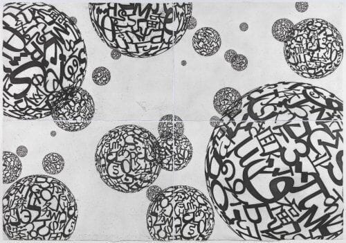 Abstract spherical artwork with letter motifs by Jaume Plensa, available at Chelsea Art Group - New York City top trusted art advisers in conceptual art.