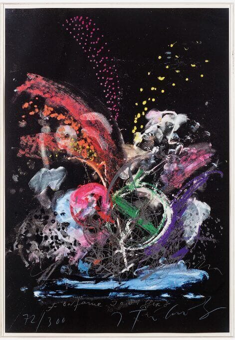Abstract artwork by Jean Tinguely, featuring vibrant colors and dynamic forms, only available at Chelsea Art Group - New York City top trusted art advisers.