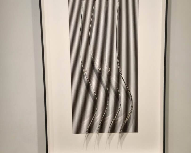 Optical illusion art by Julio Le Parc, featuring dynamic black and white lines, available at Chelsea Art Group - New York City top trusted art advisers.