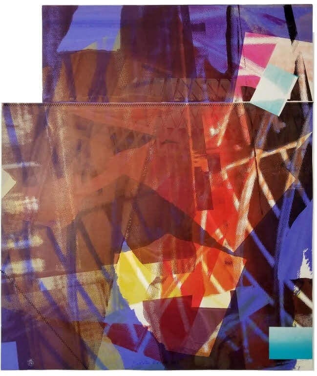 Abstract painting with vibrant colors and geometric patterns, only available at Chelsea Art Group - New York City top trusted art advisers in conceptual art.