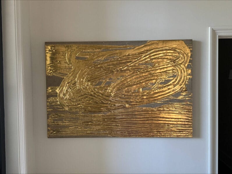 Abstract gold textured artwork by Nancy Lorenz, available at Chelsea Art Group - New York City top trusted art advisers in conceptual, drawing, painting, photography and sculpture.